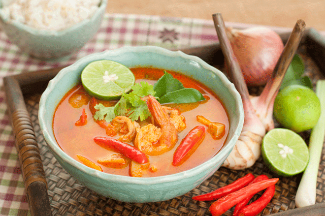 Tom yum goong.  A seafood soup made in Thai cooking with Chillies 