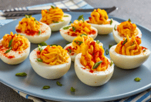 Chillies as appetizers. Spicy Devilled eggs