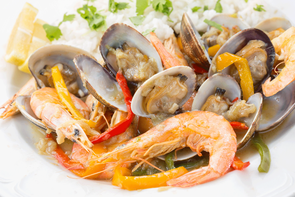 Meals with chillies by main ingredient. Seafood and Chillies