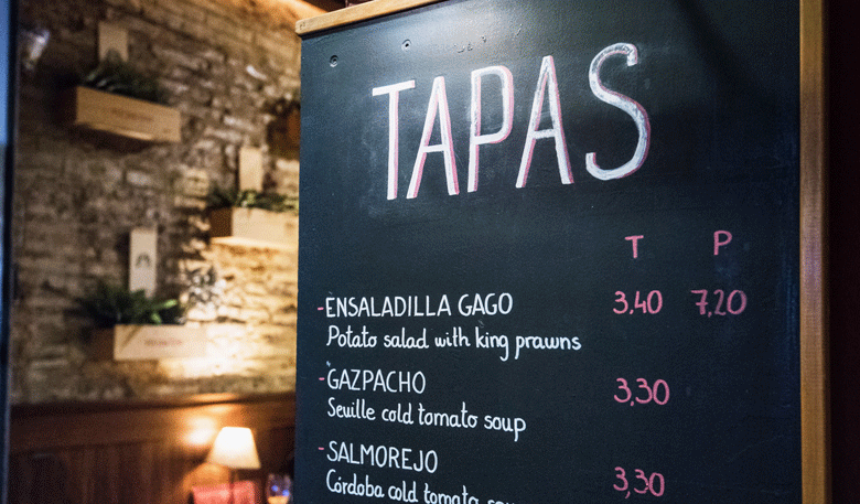 Theme meals with Chillies. Tapas backboard
