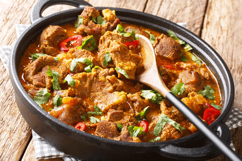 Lamb curry and other spicy dishes with chillies