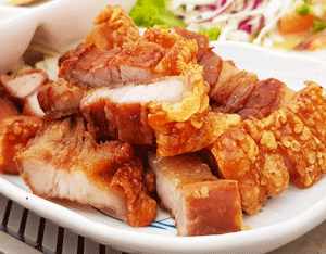 Crispy belly belly of pork with chillies