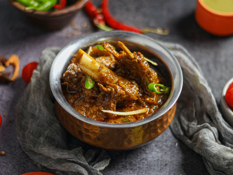 Lamb curry and other spicy dishes with chillies