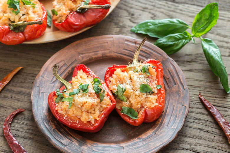 Vegetarian Peppers with rice and cheese 